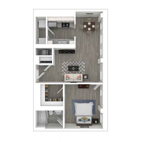 Floor plan for 1 bed, 1 bath, 641 sqft